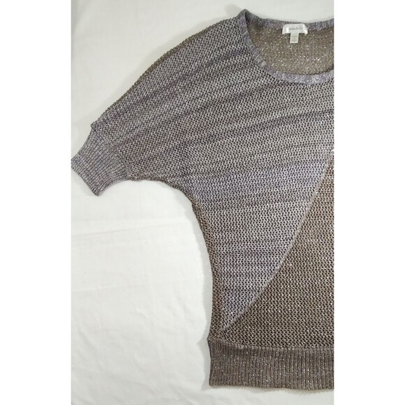 Dressbarn Short Sleeve Cover Up Tan Purple Crochet Open Knit Sweater - Picture 8 of 10